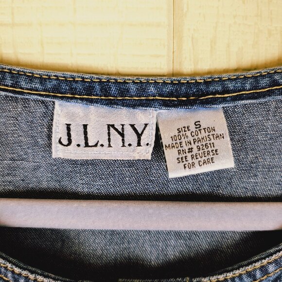 Vintage 90s Denim Dress Button Front Long Sleeve Patch Pockets Cottagecore - Picture 2 of 3